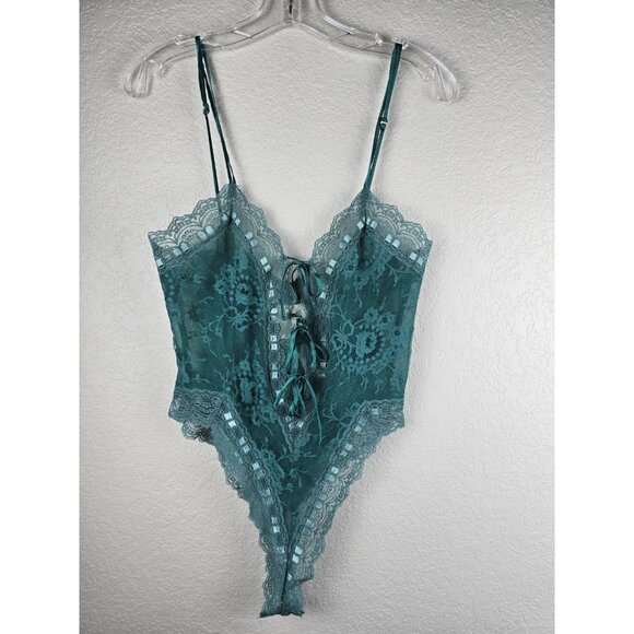 Victoria’s Secret Gold Label Teddy Lace Lingerie Bodysuit Green Vintage 90s Y2k - Picture 2 of 11